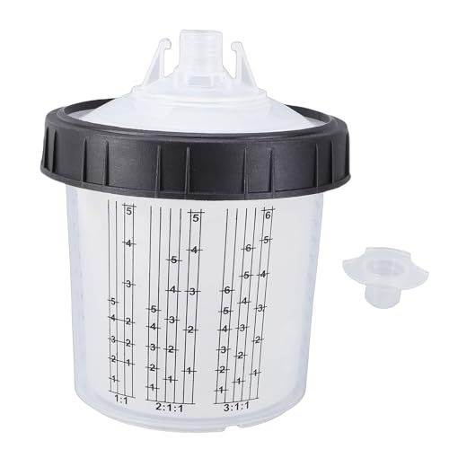 WALFRONT Paint Spray Cup Liners Lid System ABS Disposable Paint Cup Set 20.3oz 600ml with 50 Liners 50 Filter Lids Leak Mixing for HVLP LVLP Painters