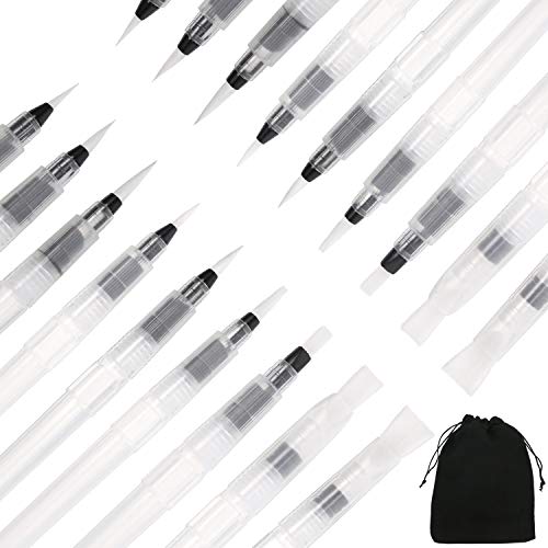 Outus 18 Pcs Water Brush Pen Set Watercolor Paint Pen Water Drawing Pens with Velvet Bag Artists' Paintbrushes Set for Painting Markers, WaterColor Soluble Markers, Powdered or Solid Colors Pigment