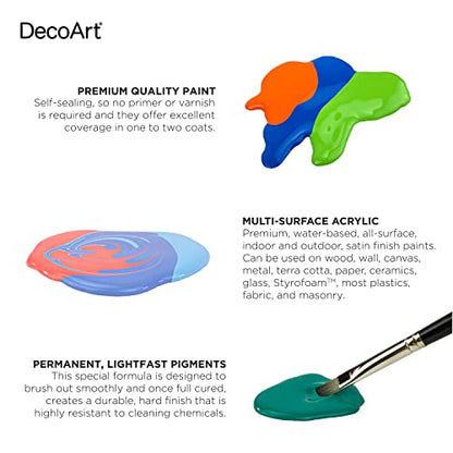 DecoArt Americana Multi-Surface Satin Acrylic Paint Set – 24 Popular Colors (2 fl oz) – Multi Surface Acrylic Paints for Wood, Glass, Metal, and more