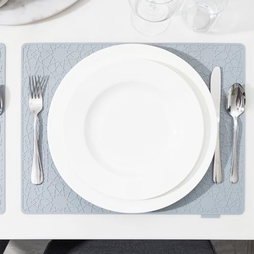 Modern Silicone Placemat Set of 2- Table Protector for Dining Room Table, Kitchen, Craft Mat- Non-Toxic, Anti-Slip, Dishwasher Safe, BPA Free, Heat Resistant - (Gray) - color: Gray