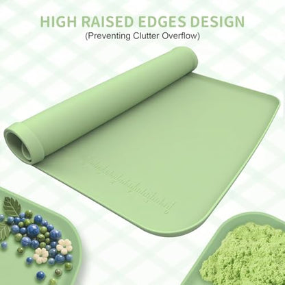 Silicone Art Mat for Painting, 24"x16" Green Roll Up Craft Mat with Raised Edges, Non-Slip Surface Protector