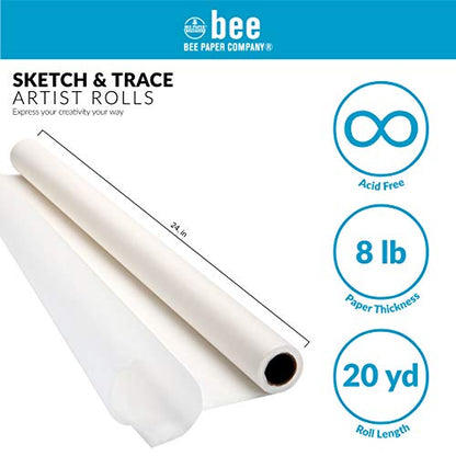 Bee Paper 24" x 20 yds Sketch and Trace Roll, White - color: White, size: 24-inch x 20-yard Roll
