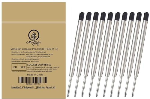 MengRan 3.9'' Ballpoint Ink Pen Refills,Black Ink,Medium,10Pcs | Compatible with Parker Pen Refill, for Click Pens & Twist Pens - color: Black Ink