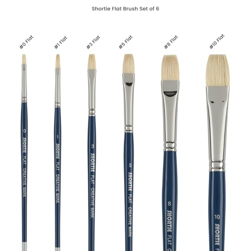 Creative Mark 6 Piece Flat Short Handle Paintbrush Set, Perfect for Oil and Alkyd Painting, Traveling & Workshops - size: Flat
