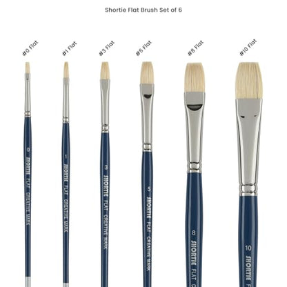 Creative Mark 6 Piece Flat Short Handle Paintbrush Set, Perfect for Oil and Alkyd Painting, Traveling & Workshops - size: Flat