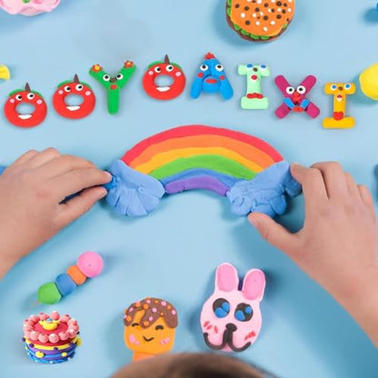 24-Color Self-Hardening Dough Toys - Air Dry Clay Kit, Kids Modeling Sculpting Foam with Sculpt Tools, Magic Crafting Pack, DIY Educational Slimes Set, Colorful Medium for School Art Projects