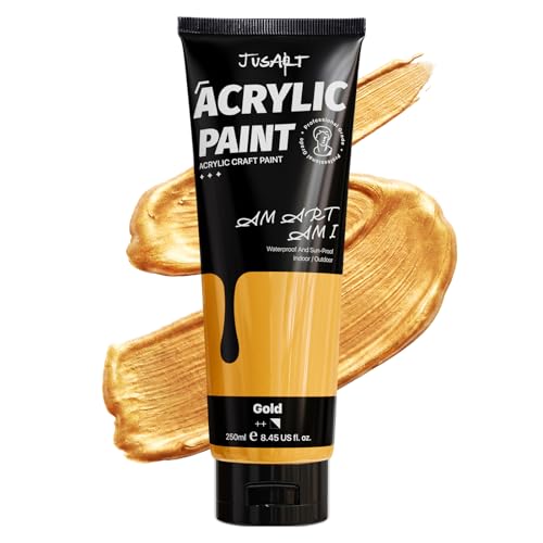 JusArt Metallic Gold Acrylic Paint, 8.45oz/250ml Large Tube, Heavy Body Rich Pigment, Non-Toxic, Non-Fading Craft Paint for Canvas Wood Metal Fabric Ceramics, Art Supplies for Adults Artists Beginner - color: Metallic Gold