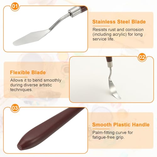 HARFINGTON Palette Knife Painting Tool 1.77" x 0.55" Stainless Steel Art Spatula Pallet Knives Scrapers Tools with Plastic Handle for Acrylic Oil Canvas Mixing Spreading, Red/Silver - size: 1.77" x 0.55"