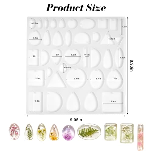 Resin Jewelry Molds Silicone Molds Casting Tray with Hole Assorted Shapes Handmade Resin Pendant Mold for DIY Gem Cabochon Earring Necklace Jewelry Keychain Bookmark Making Kit Crafting Projects