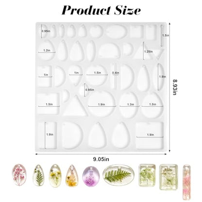 Resin Jewelry Molds Silicone Molds Casting Tray with Hole Assorted Shapes Handmade Resin Pendant Mold for DIY Gem Cabochon Earring Necklace Jewelry Keychain Bookmark Making Kit Crafting Projects