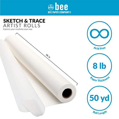 Bee Paper 18" x 50 yds Sketch and Trace Roll, White - color: White, size: 18-inch x 50-yard Roll