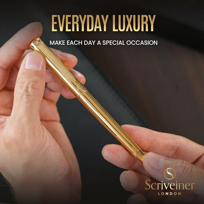 Scriveiner Gold Ballpoint Pen - Stunning Luxury Pen, Real Gold Plating, Schmidt Black Refill, Best Ball Pen Gift Set for Men & Women, Professional Executive Office, Nice Fancy Designer Pens - color: 3. Gold