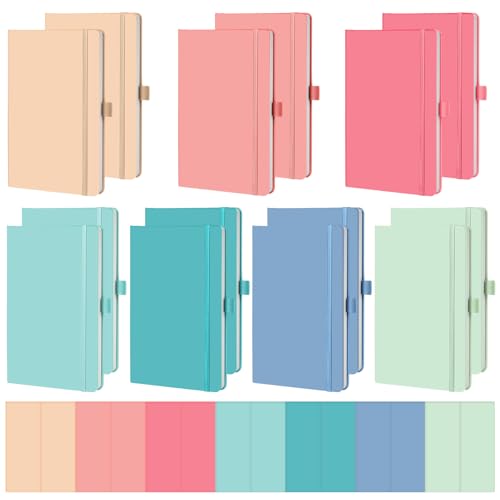 Laumoi 14 Pack Hardcover Journal Notebooks Bulk A5/A4/B5 Journaling Notebook Wide Ruled PU Leather Ruled Lined Journals with Pen Holder for School Business Work Writing (Rococo Color,A5) - color: Rococo Color, size: A5
