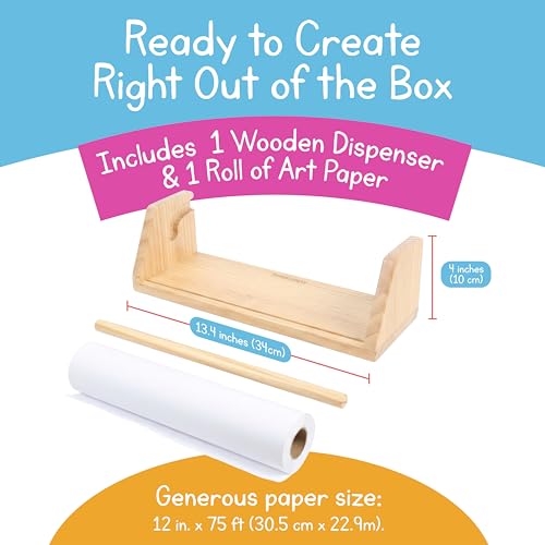 Wooden Kids Paper Roll Dispenser with 12" x 75 ft Art Paper Roll – Tabletop Easel for Drawing, Painting & Crafts – Smooth Easy-Pull Holder for Creative Play – 7 Days of Play - color: Paper Roll Dispenser
