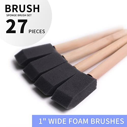 Foam Paint Brushes, 27 Pack, 1 Inch Sponge Paint Brushes, Paint Sponges Set, Foam Brushes for Painting, Wood Handle Sponge Brushes for Staining, Painting Tools for Crafts, DIY Projects - size: 1 inch, 27 pack