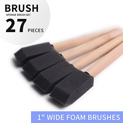 Foam Paint Brushes, 27 Pack, 1 Inch Sponge Paint Brushes, Paint Sponges Set, Foam Brushes for Painting, Wood Handle Sponge Brushes for Staining, Painting Tools for Crafts, DIY Projects - size: 1 inch, 27 pack