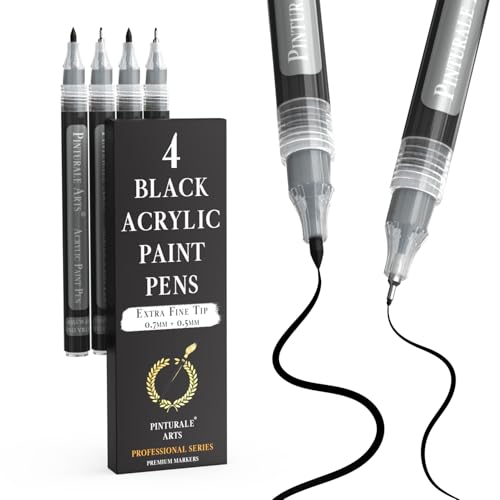 Pinturale Arts Extra Fine Tip Black Paint Pen | Set 4 Black Paint Pen Extra Fine Tip (0.7mm & 0.5mm) | For Ceramics, Rock Painting, Glass, Wood, Canvas, Metal - color: Black