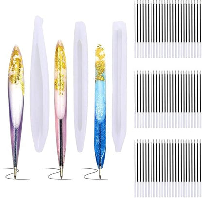 JANYUN 3 Pieces Pen Shape Resin Mold Ballpoint Pen Silicone Molds Epoxy Resin Molds Resin Casting Molds with 75 Pieces Ballpoint Refill Pens for DIY Resin Crafts Making (Black) - color: Black