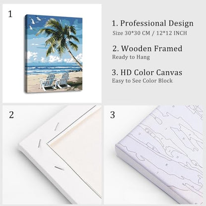 Natuyalo Paint by Numbers Kit for Adults Beginners, 12" Wx16 L Painting by Numbers Kit on Canvas Acrylic Drawing Kits Ready to Stretch and Framed, Beach Landscape - color: Color-06