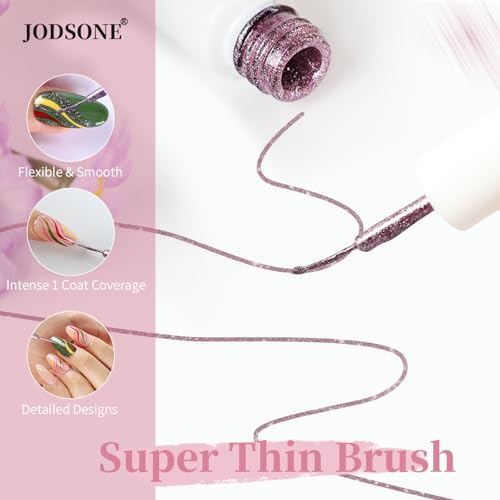 JODSONE Nail Art Gel Liner Set 10 Colors Glitter Purple Gold Green Gel Nail Polish Need U V Lamp Cured with Thin Brush at Home Salon Design,Gifts for Women - color: LB1201-LB1210