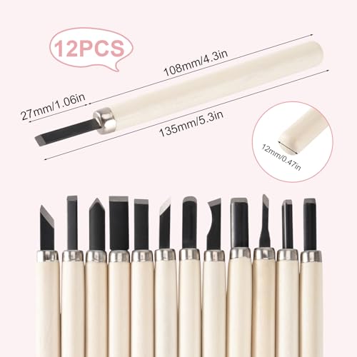 Jieting 18 PCS Linoleum Blocks for Printmaking, 4 x 6 Inch 1/4 Inch Thick Pink Rubber Carving Blocks for Stamp Carving with 12 Carving Pens and Ink Brayer Roller for DIY Linocut Art Projects