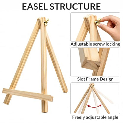 12 Pack 9 Inch Wooden Easel Stand for Painting, Tabletop Art Craft Easels for Canvas, Poster Board, Sign & Frame Display, Small Canvas Stand for Painting, Ideal for Art Party & Adult Artist - FUNLAVIE