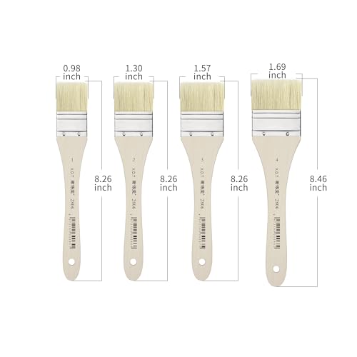 XDT#2806 Hake Artist Paint Brush 4 Piece Set #0.98in#1.3in#1.57in#1.69in, Hog Bristle Flat Brushes for Painting, Acrylic Oil Watercolor - size: #1#2#3#4 4Pc Set