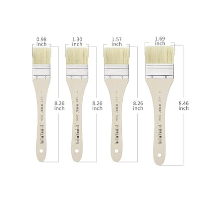 XDT#2806 Hake Artist Paint Brush 4 Piece Set #0.98in#1.3in#1.57in#1.69in, Hog Bristle Flat Brushes for Painting, Acrylic Oil Watercolor - size: #1#2#3#4 4Pc Set