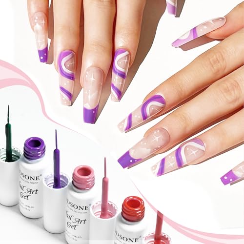 JODSONE 10pcs Nail Art Gel Liner Set,3D Nail Art Pens Effect for Fine Lines,Thin Brush Detail Polish,DIY Painted Nails at Home Salon,Liner Gel Nail Polish for Girls & Women - color: 10colors set