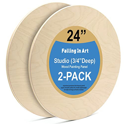 Falling in Art Unfinished Round Birch Wood Panels Kit for Painting, Wooden Canvas 2 Pack of 24 Studio 3/4" Deep, Cradle Boards for Pouring, Art, Crafts, Burning and More - size: 24' round 2 PACK