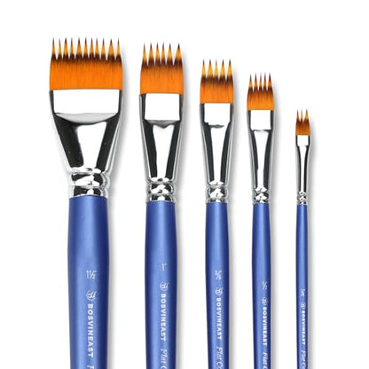 5PCS Grainer Brush Set – Flat Comb Rake Brushes for Acrylic Painting, Oil & Watercolor, Dual Layer Texture Paint Brushes for Wood Grain, Fur, Grass Effects, Short Handle