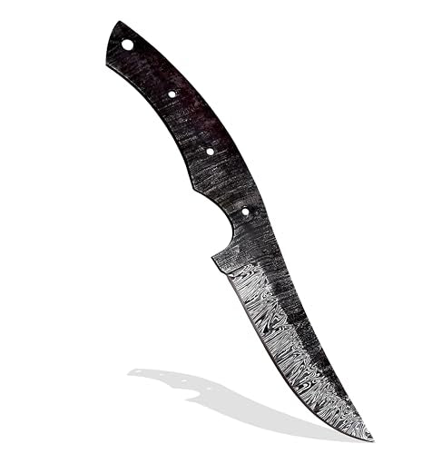 Custom Hand Forged Damascus Steel Blank Blade DIY Knife Making Kit Including Walnut Scale, Leather sheath, Pin, Fiber Sheet Camping Blade Damascus Blade Billet Handmade Knife Making Supply (BK-J) - color: BK-J