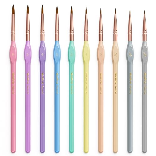 Nicpro 10PCS Micro Fine Detail Paint Brush Set, Aesthetic Pastel Small Miniature Fine Tip Detail Brushes Kit for Acrylic Oil Watercolor, Craft, Models, Miniatures, Rock Painting, Paint by Numbers - size: 10 PCS