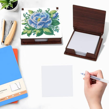 Diamond Painting Kit memo Box, Diamonds Art DIY Blue Flowers Patterns Sticky Note Box Special Shape Drill, with 160 Sticky Note, Ideal for Home Office Supplies, Handicrafts, Holiday Gifts - color: Blue flowers
