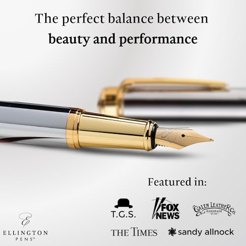 Ellington Pens Luxury Fountain Pen Set - Smooth Medium Nib - Includes 3 Ink Cartridges, Refillable Ink Converter, Gift Box - Fountain Pens For Writing, Calligraphy, Journaling (The Presidential Oath) - color: Silver Horizon, style: Medium