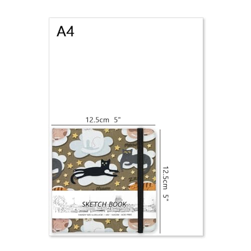 5" x 5" Hardcover Sketch Book,Small Mixed Media Sketch Pad,58 Sheets 150GSM Acid-Free Artist Drawing Paper,Travel Journal Blank Notebook for Adults Painting,Illustration,Art Supplies.Cloud Cat - color: 150gsm Cloth-cloud cat