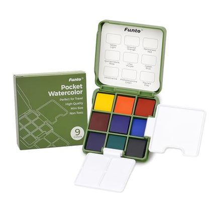 Funto Mini Watercolor Travel Set, Travel Kit with 2 Foldable Palettes, 9 Colors, Mini Color Paint Set for Creative Artists - style: Basic Set