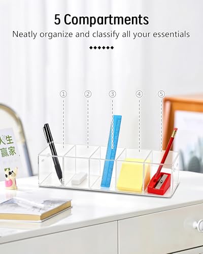 1-Tier Clear Acrylic Pen Holder for Desk | Stationary Organizer, Pencil Cup, Marker Storage & Cosmetic Brush Display Stand, Desktop Office Supplies Organizer - size: 1 Layer