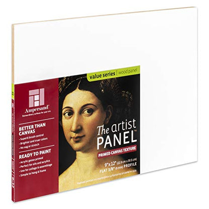 Ampersand Artist Panel Canvas Texture Surface for Painting, 3/8 Inch Depth, 9X12 Inch (AP9M912) - size: 9X12, style: 3/8" Flat