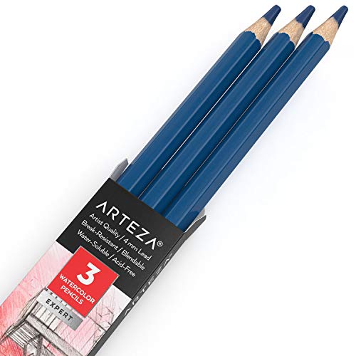 Arteza Professional Watercolor Pencils, Pack of 3, A500 Sky Blue, Water-Soluble Pencils for Coloring, Blending, Layering & Watercolor Techniques - color: A500 Sky Blue, size: 1 Count (Pack of 3)