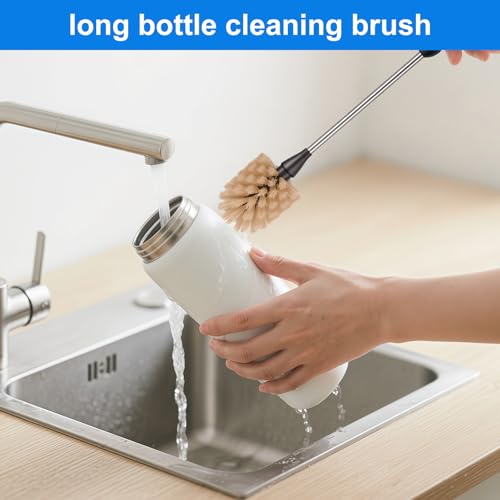 Bottle Brush,15-inch Long, Bottle Brush Cleaner, Bottle Scrubber, Kitchen Scrub Brush Suitable for Water Bottles, Cups, Glasses, Baby Bottles, Wine Glasses, (2, Brown) - color: Brown