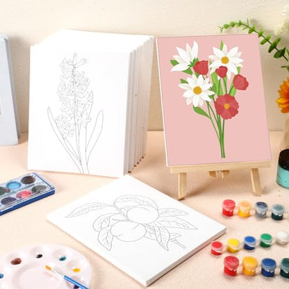 Engrowtic 12 Pcs 8 x 10'' Flower Pre Drawn Canvas to Paint Pre Printed Sketched Canvas for Adult Ladies Paint Art Party Favor Board Set for Craft(Cream Style) - style: Cream Style