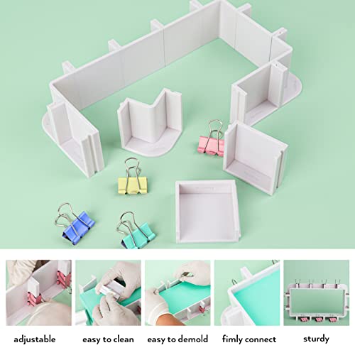 Nicpro Adjustable Molds Housing for Silicone & Resin Molds, Reusable Plastic Frame with Binder Clips & Double-Sided Tape for Soap & Candle Making