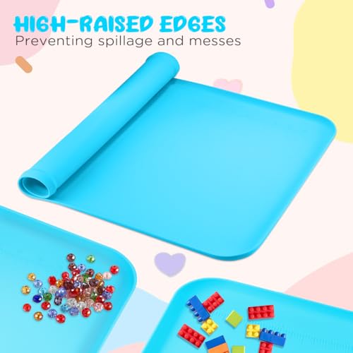 Silicone Painting Mat with Raised Sides, 24" x 16" Playdoh Art Mat | Food-Grade Silicone Art Mat for Crafts, Protects Table From Spills, Stains, Paint Mats for Clay, Jewelry-Making - color: Blue