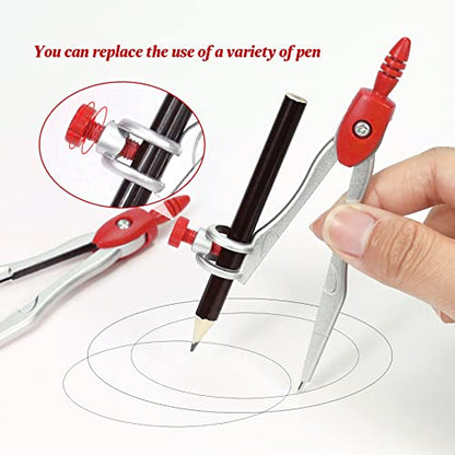 Vobou Math Geometry Kit Sets 10 Piece Student Supplies with Shatterproof Storage Box,Includes Rulers,Protractor,Compass,Eraser,Pencil Sharpener,Lead Refills,Pencil,for Drafting and Drawings（Red） - color: Red