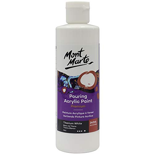 Mont Marte Premium Pouring Acrylic Paint, 240ml (8.11oz), Titanium White, Pre-Mixed Acrylic Paint, Suitable for a Variety of Surfaces Including Stretched Canvas, Wood, MDF and Air Drying Clay.
