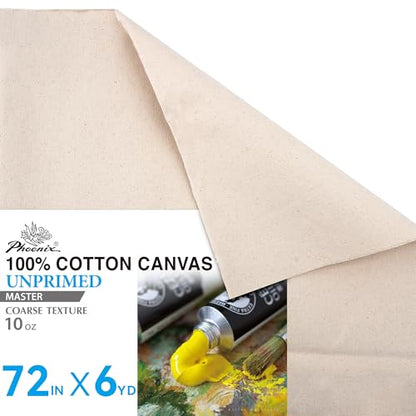 PHOENIX Unprimed Canvas Fabric by The Yard - 72 Inch x 6 Yard (18ft) 10 oz Heavy Duty Cotton Duck Cloth for Oil & Acrylic Painting, DIY Stretching and Professional Art Projects - size: 72" x 6 yard