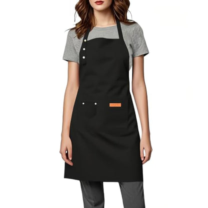 Kitchen Cooking Apron for Women Men Water-Resistant Artist Barista Baking Craft Catering Work Bib with Large Pockets - color: Black