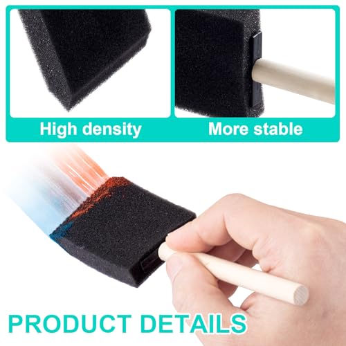 HINZIC 4 Pcs 4 Sizes Foam Paint Brushes, 1inch 2inch 3inch 4inch Wood Handle Sponge Brushes for Painting, Staining, Varnishes, and DIY Craft Projects