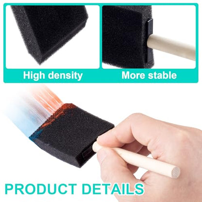 HINZIC 4 Pcs 4 Sizes Foam Paint Brushes, 1inch 2inch 3inch 4inch Wood Handle Sponge Brushes for Painting, Staining, Varnishes, and DIY Craft Projects